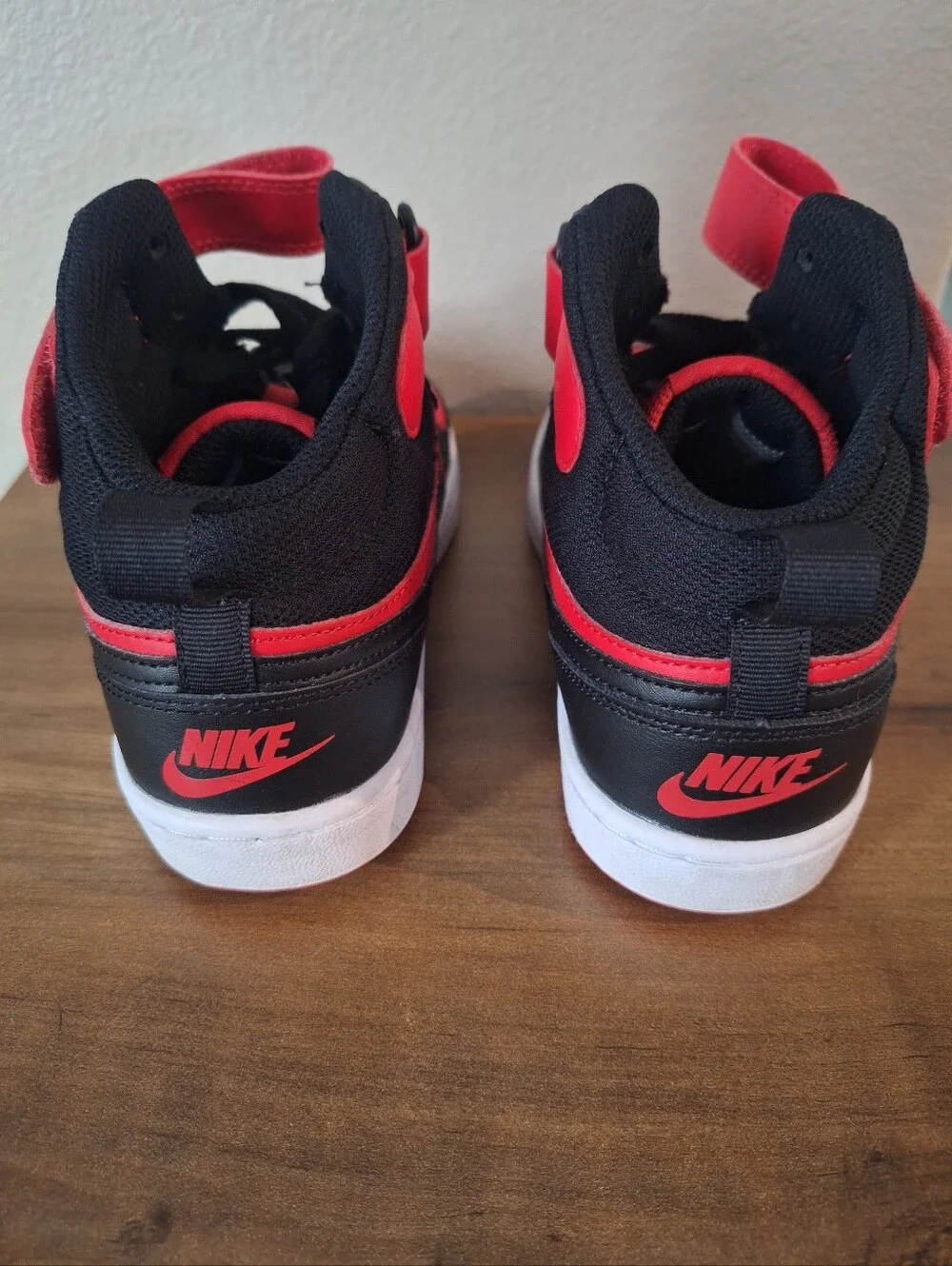 Nike Black and Red Mid-Top Sneakers with Strap